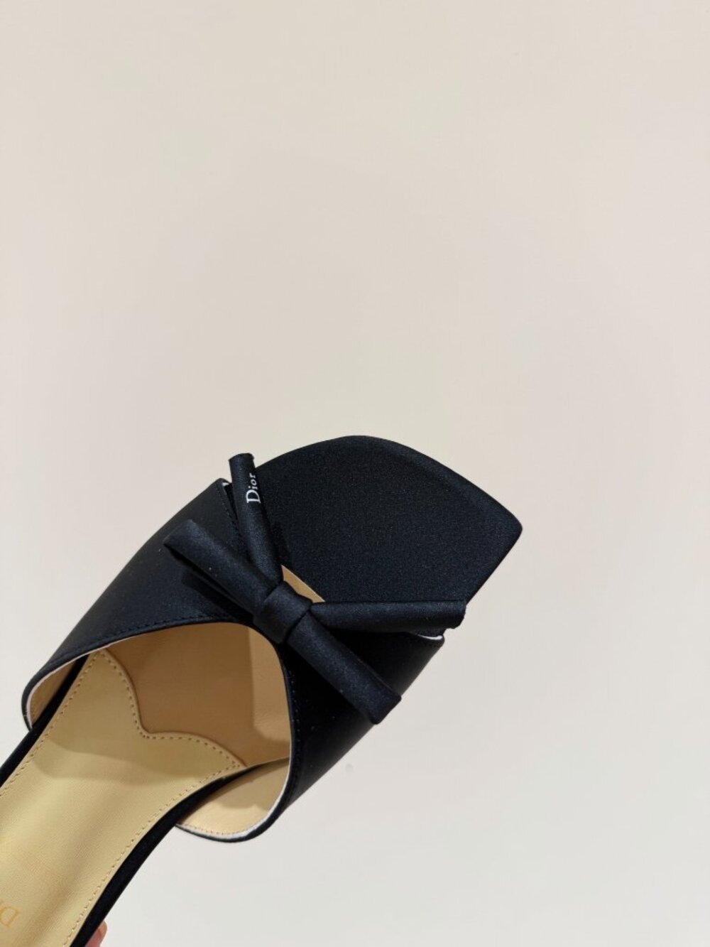 Dior Sandals | Dior Black Satin Bow Square Toe Slide Sandals - Picture 4 of 7